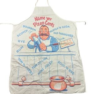 Vintage 1950s Bartender Novelty Cotton Apron “Name Yer Pizen Gents” 36"